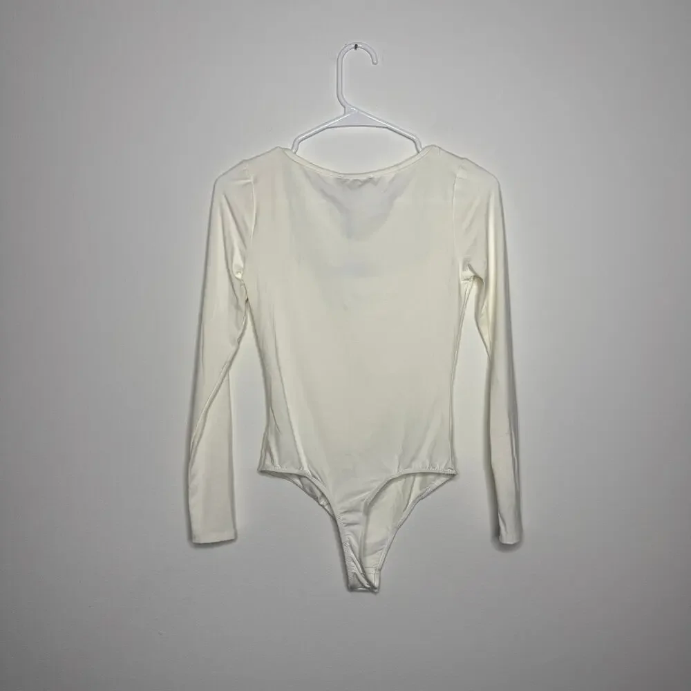 NEW Long Sleeve Bodysuit Ivory JLUXLABEL Stretch Size M - Picture 3 of 16